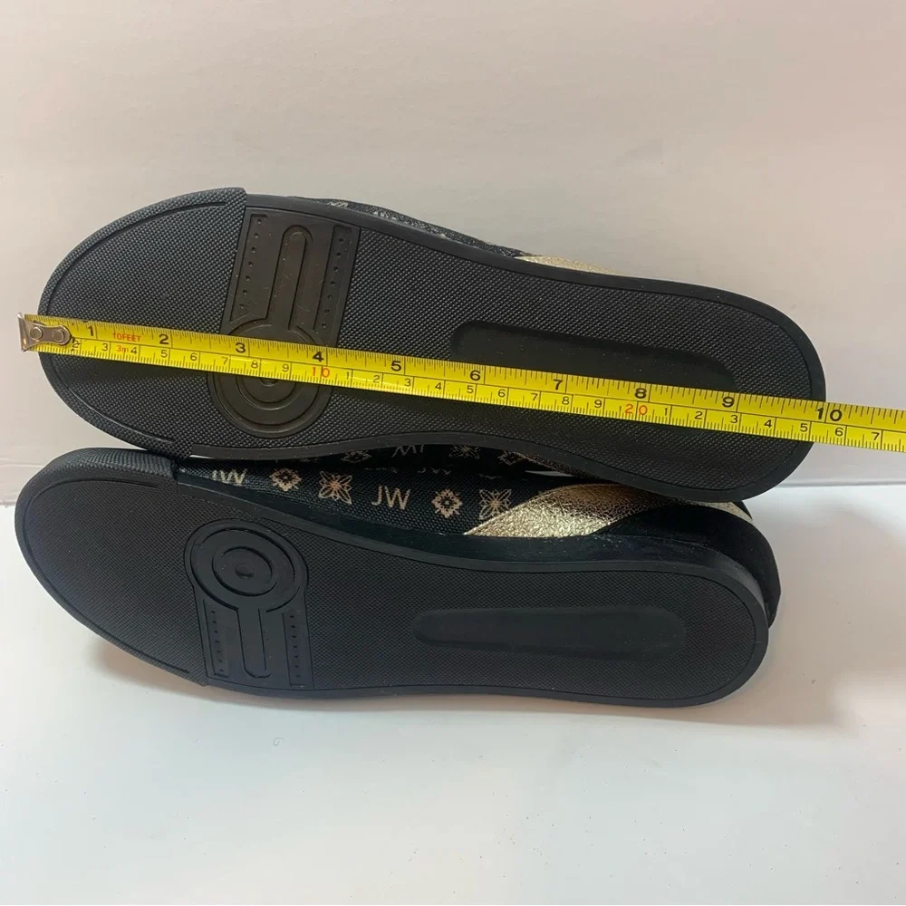 The Bradford Exchange Black Gold‎ Zip Sneakers Women’s Size 7.5 Monogram Slip-On